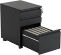 File Cabinet 3 Drawer Metal Mobile File Cabinet with Lock Under Desk Storage(Color:Black)