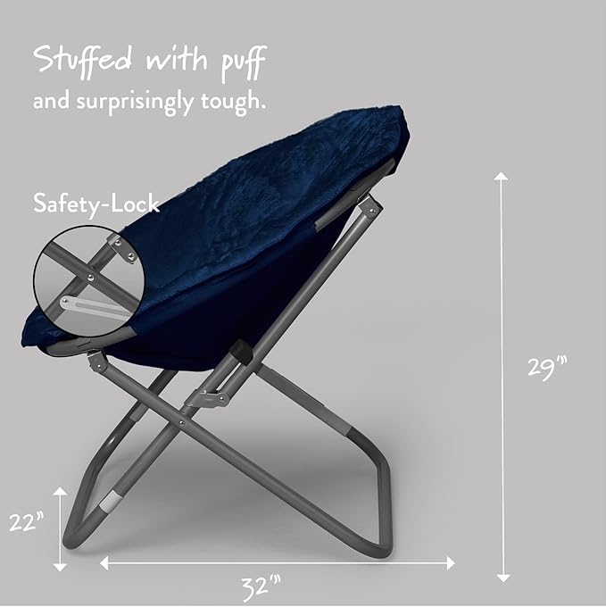 Urban Lifestyle Super Soft Faux Fur Saucer Chair with Folding Metal Frame Navy 29X32X22