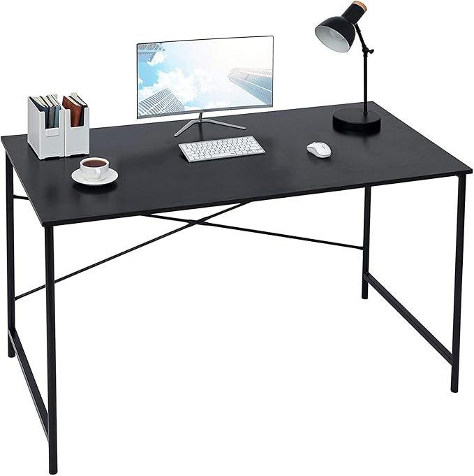 Modern Computer Desk with Light Wood Top 47.2 x 23.6 Writing Table Black Metal Frame with Cross Brace Minimalist Home Office Desk for Study or Workstation