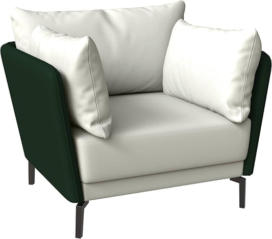 LeisureMod Modern Green Single-Seater Sofa Couch Contemporary Lounge Accent Side Armchair Upholstered in PU Leather with Metal Legs &amp Foam Filled Seat for Living Room Office Bedroom