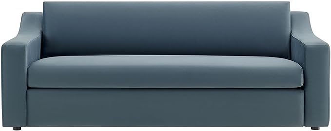 Modway Liora 87 Inch Stain-Resistant Performance Velvet Sofa in Cadet Blue - 3 Seater Upholstered Sofa Couch for Living Room Seating - Comfy Deep Seat Sofa with Scoop Arms