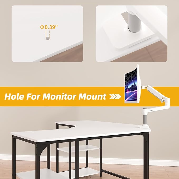 Elephance L-Shaped Desk with Shelves Computer Corner Desk Home Office Writing Workstation Gaming Desk PC Laptop Table with Storage