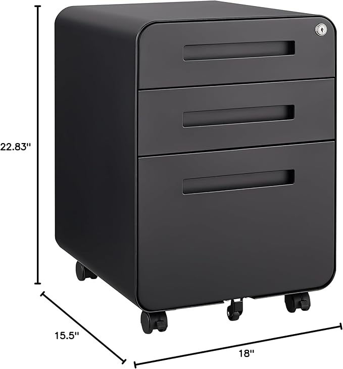 3 Drawer Mobile File Cabinet Under Desk OfficeSimple Style Versatile Storage Cabinet for Legal/Letter/A4 Files 5 Wheel Design Anti-Tilting Cold Rolled Steel Black