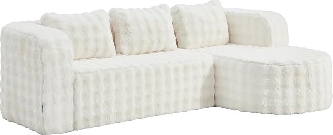 Hobestluk 96 Cloud Sectional Couch Modern Boneless Couch 3 Seater with Oversized Chaise L Shaped Modular Sofa Couches for Living Room Apartment No Assembly Required (Bubble WhiteRight Facing Chaise)