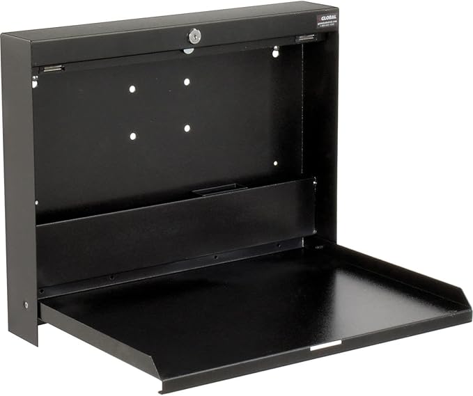 Global Industrial Folding Wall Mounted Shop Desk Locking 20 W x 3-3/8D x 16-3/8H Black