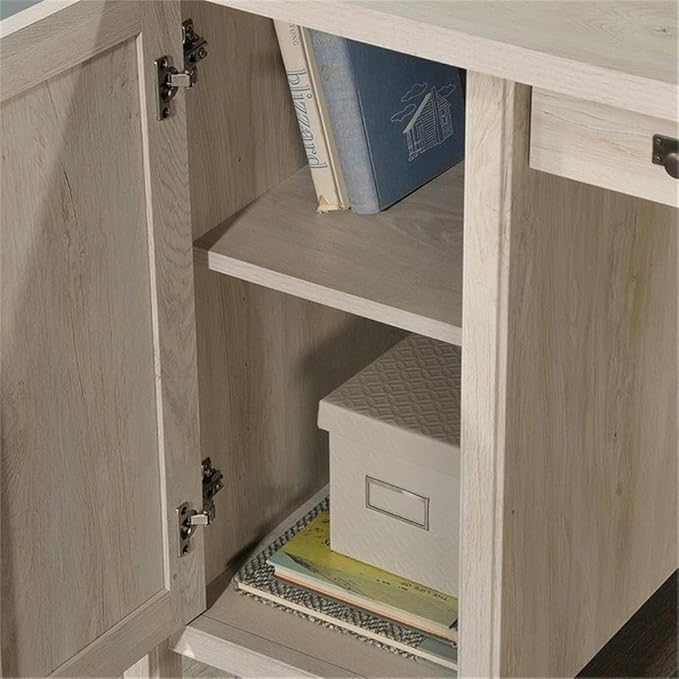 Pemberly Row Cottage Look Home Office Computer Desk with CPU Tower Storage and Filing Drawer in Chalked Chestnut