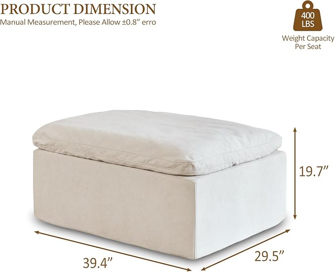 ANONER Modular Sectional Sofa Foot Rest for Couch Modern Cloud Couches Ottoman Upholstered Boneless Couch Foot Stool for Living Room Movable No Assembly Required Ottoman Beige | Premium Chenille