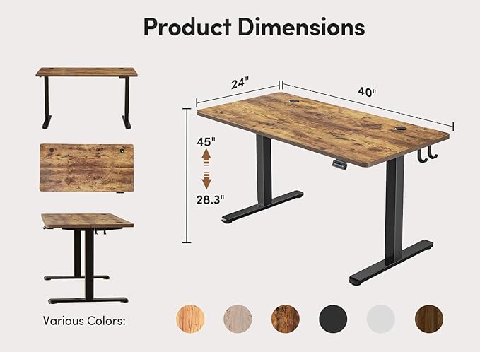 Electric Standing Desk 40 x 24 Adjustable Height Stand up Desk Sit Stand Up Desk for Home Office &amp Computer Workstation Rustic Brown