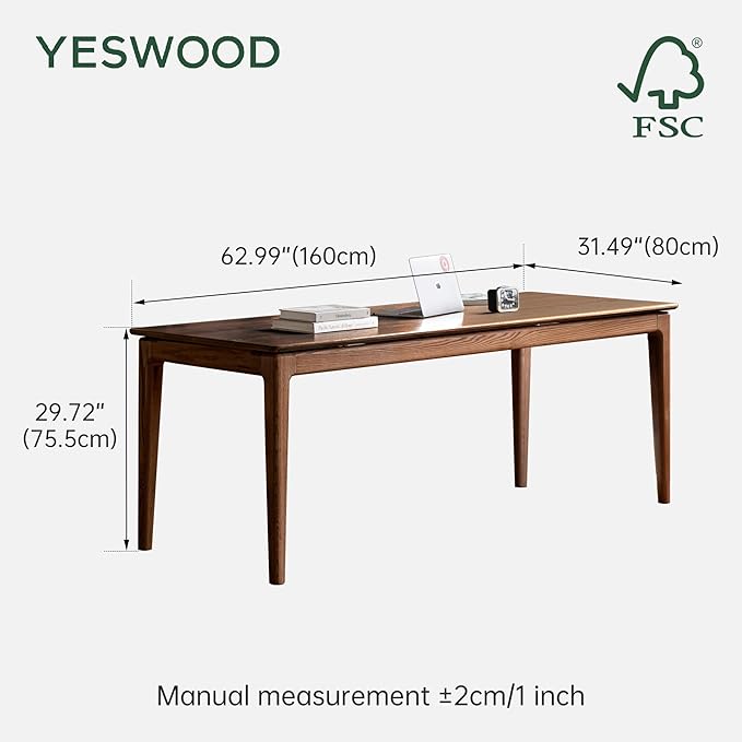 YESWOOD Rectangular Solid Wood Home Office Desk Modern Dining Table Writing Computer Desk for Sturdy Dining Room Living Room Office 62.99 W