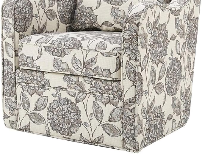 Pemberly Row Swivel Accent Chair 33.25 H x 28.5 W x 32.75 D Solid Wood Frame Multi-Color Floral Upholstery Black Metal Base Rounded Arms Foam Cushion Living Room or Home Office Seating