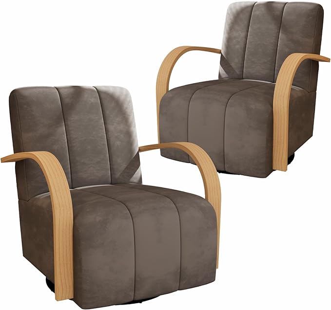 Chifee &amp Vingol 360° Swivel Accent Chair 30.3 W Velvet Swivel Living Room Chair with Solid Wood Armrests Mid Century Modern Reading ChairSet of 2Charcoal