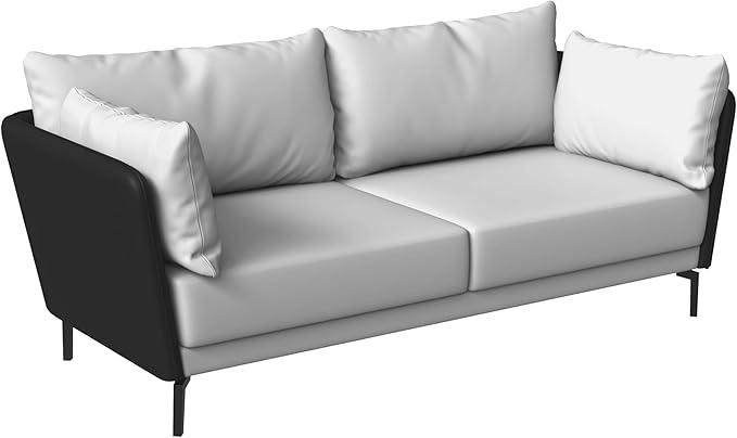 LeisureMod Luxify Series 3 Seater Sofa – Modern Leather Couch with Stainless Steel Legs Removable Cushions and Sleek Low-Profile Design for Living Rooms and Apartments in Black/Grey