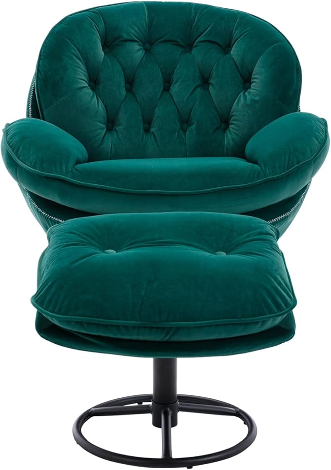JINS&ampVICO Swivel Accent Chair Armchair with OttomanVelvet Lounge ChairComfy Living Room ChairLazy Sofa for BedroomApartmentReading RoomGreen