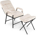 Giantex Modern Accent Chair with Ottoman Upholstered Arm Chair with Adjustable Backrest &amp Solid Metal Frame Linen Fabric Single Sofa Chair and Footrest Set for Bedroom Living Room (Beige)