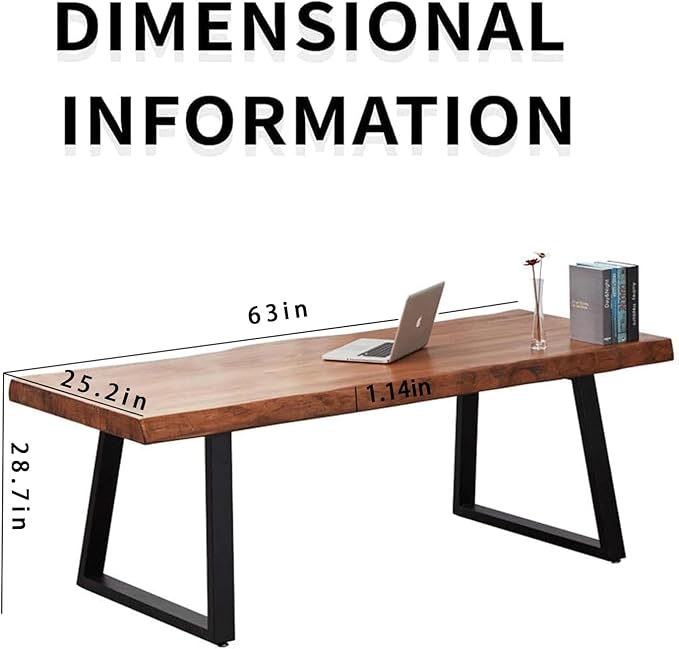 Pine computer desk modern solid wood home office desk long rural farmhouse pine dining table administrative workstation computer desk suitable for living room and dining room (63inch)