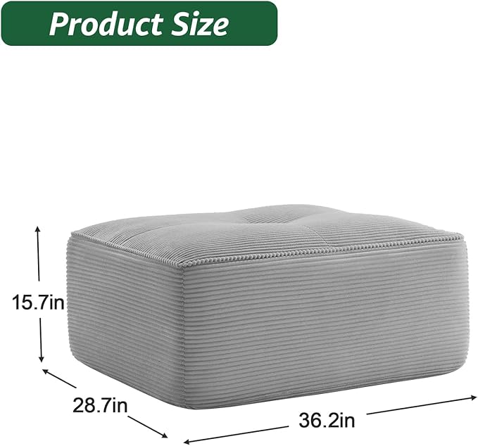 Modern Boneless Couches for Living Room Corduroy Cloud Couch Sectional with Deep Seat Green Modular Sectional Sofa Couch for Living Room Sofas para Sala (Green Ottoman)