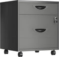 2 Drawer Under Desk File Cabinet Mobile File Cabinet with Lock Rolling Metal Pedestal Cabinet for Home Office Fits A4/Letter Size Files (Fully Assembled - Black)