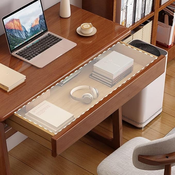 CraftThink Wooden Writing Desk with Hidden Drawer Rectangular Computer TableSimple Style Home Office Workstation Study Table Easy Assembly Without Chairs (Brown 31.5 L x 18 W x 30 H)
