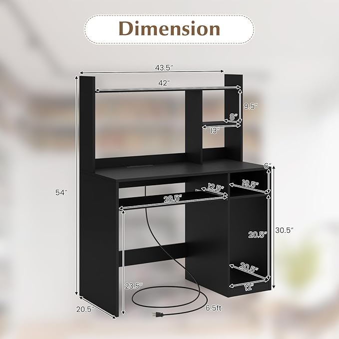 Tangkula Computer Desk with Storage Hutch &amp Charging Station Home Office Study Writing Desk with Bookshelf Keyboard Tray &amp CPU Stand Modern Laptop PC Desk Computer Workstation for Study B