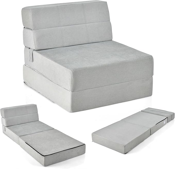 KOMFOTT Tri Folding Sofa Bed Convertible Sleeper Chair Bed 6 Inch Breathable High-Density Foam Futon Floor Couch Sleeping Mattress Portable Guest Bed Lazy Couch with Removable &amp Washable Cover