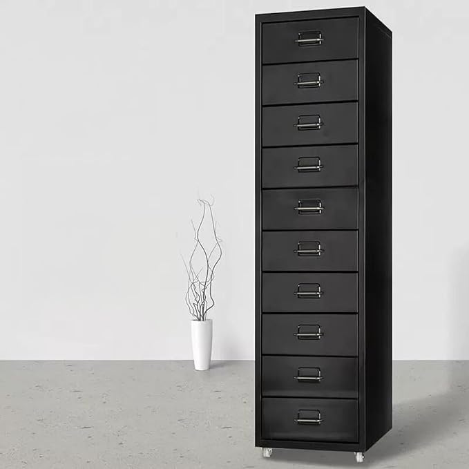 Filing Cabinet Suspension Files 10 Drawer File Drawer with Wheels Filing Drawers Metal for Colorful Office Furniture (Color : Black)