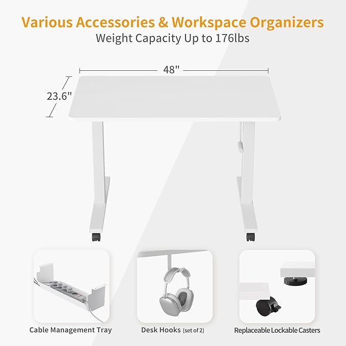 CubiCubi 48 * 24 Standing Desk Computer Desk with Adjustable Height Stand Up Home Office Desks Sit Stand Computer Workstation Adjustable Desk with Hook White