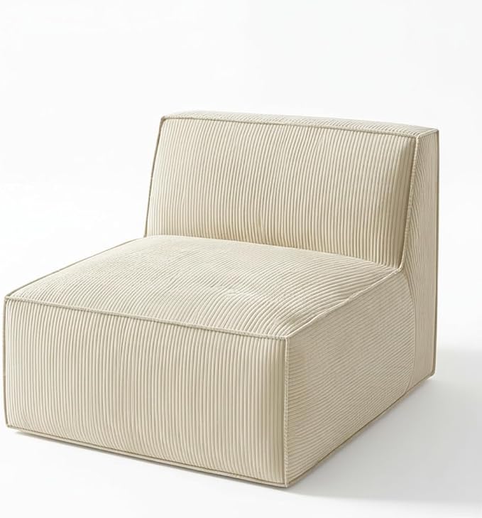 Amada Memory Foam Modular Sofa 30.7 Convertible Single Seater with Back Support - Plush Corduroy Lounge Chair for Bedroom Living Room | Sectional Middle Piece（1-Seater Back ChairBeige）