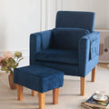 TAKUKA Modern Accent Chair with Ottoman SetComfy Velvet Fabric Armchair with Footrest Upholstered Chair with Side Pocket Soft Reading Lounge Chair for Living RoomBedroomOffice (Velvet Blue)