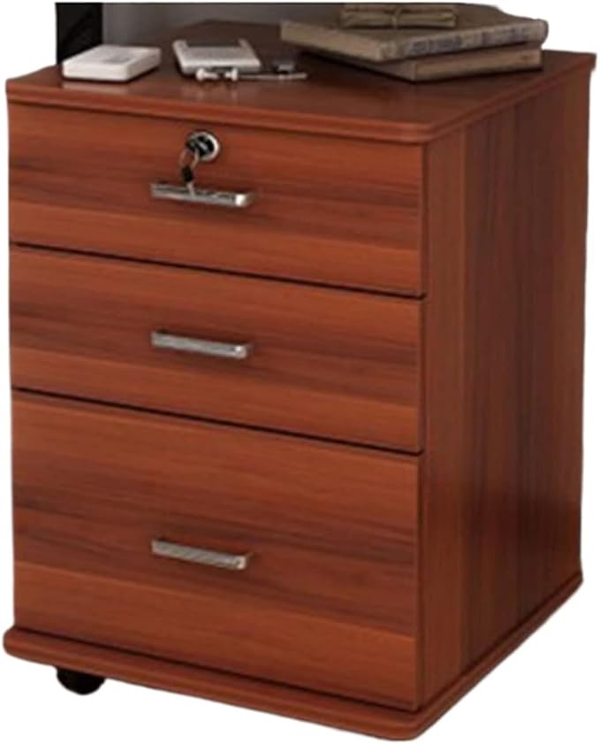3 Drawer Wooden Office Cabinet File Storage Cabinet with Lock Floor Stand Wheel Design Movable File Organizer(B)