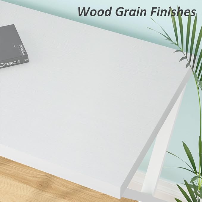 IBF White Computer Desk Modern Home Office Desk for Writing Work Study Simple Wooden Metal Pc Gaming Desk in Bedroom Executive Laptop Workstation Computer Table White Oak 55 Inch