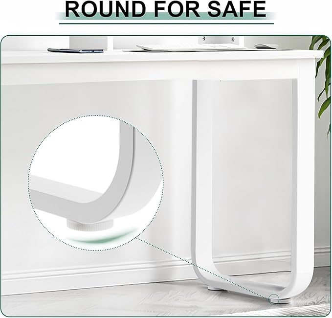 55 Inch White Desk with 3 Drawers L Shaped Desk with Storage Corner Desk with Monitor Stand and Shelves White