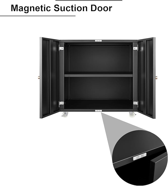 Mobile Lateral File Cabinet with Door Rolling Filing Cabinet Printer Stand with Storage Shelf Wheels Metal File Organizer for Home Office Small Spaces Tall Black