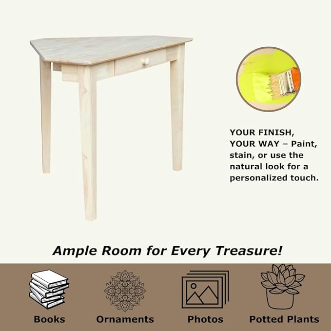 IC International Concepts Corner Computer Desk Solid Real Wood Sturdy Parawood DIY Paint/Stain Ready Unfinished