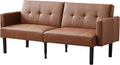 Garvee 75.5 Convertible Futon Sofa Bed PU Leather Upholstered Futon Couch with Strong Legs Mid Century Modern Sleeper Sofa Comfy Loveseat for Living Room Bedroom Dorm Brown