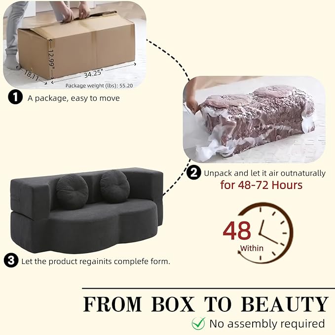 76 Convertible Folding Sofa Bed 2-in-1 Twin Size Loveseat Sleeper Couch Bed with Two Pillows Foldable Space-Saving | Design for Dorms Apartments BedroomNo Assemble(Black)