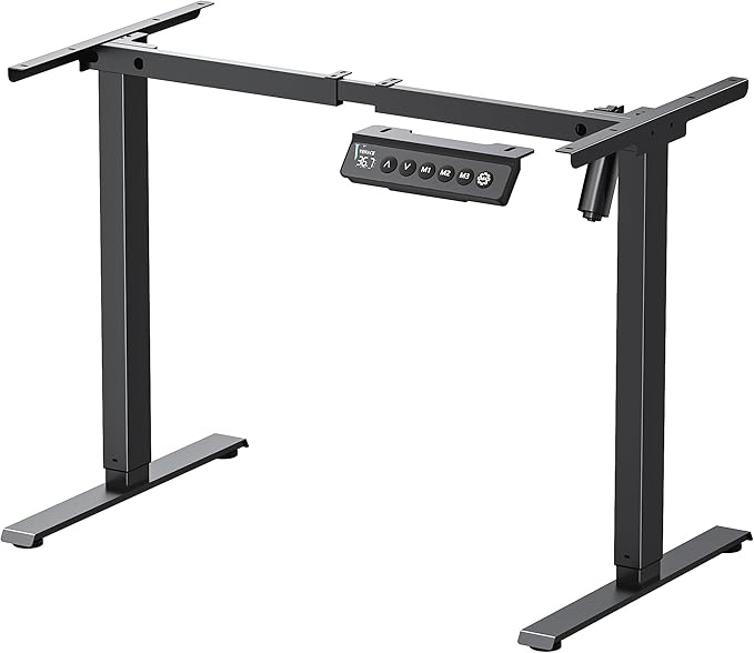 48 x 24 in One-Piece Electric Standing Desk Adjustable Height Sit to Stand Up Desk for Home Office Work &amp Study Black Frame &amp White Desktop (2 Packages)