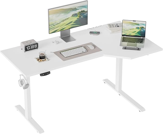 Mericonia L-Shaped Standing Desk with Cable Management Corner Stand Up Desk Electric Adjustable Computer Desk for Home Office Work