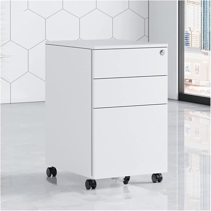 Office Storage File Cabinet Movable Cabinet Three Drawers Movable Sliding Storage Cabinet Low Cabinet with Lock (Grey)