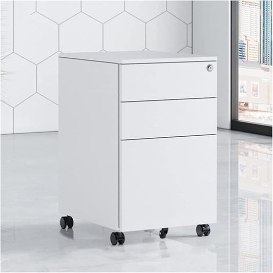 Office Storage File Cabinet Movable Cabinet Three Drawers Movable Sliding Storage Cabinet Low Cabinet with Lock (Grey)