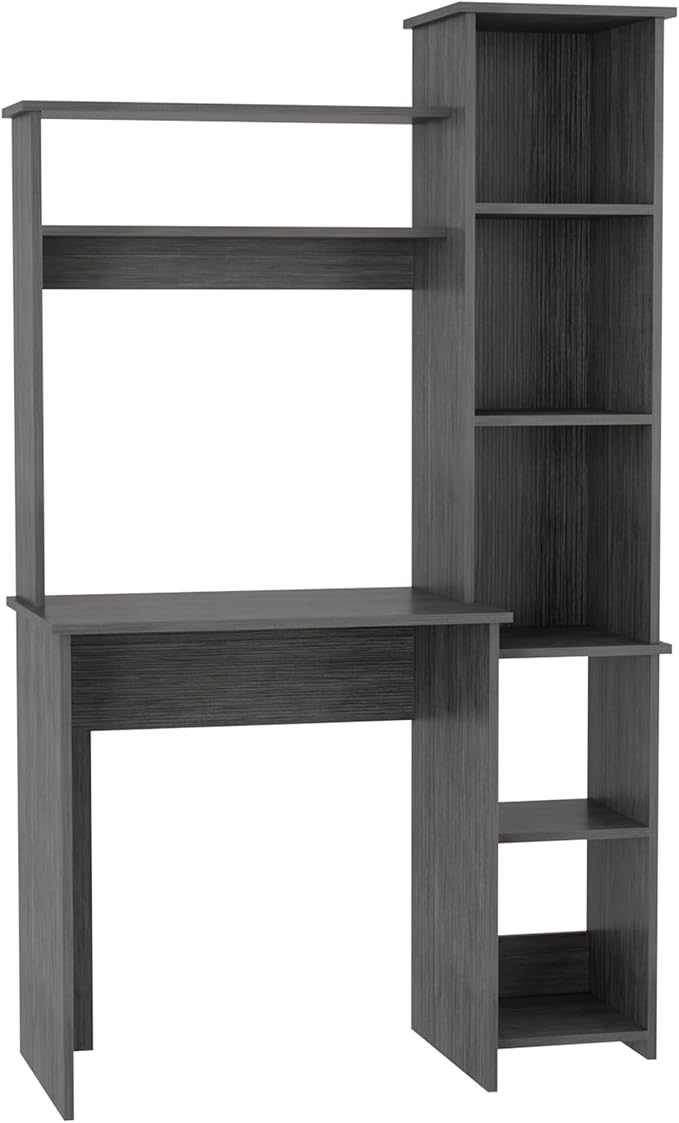 Tuhome Versalles Writing Desk with Two Superior Shelves Five Side Open Storage Compartments Space-Saving Modern Workstation Design for Studios and Offices Ideal for Organization Books