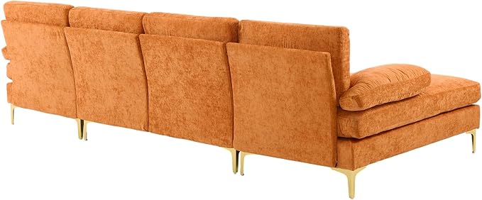 Karl home Convertible Sectional Sofa 110 U-Shape Sofa Couch 4-Seat Couch with Chaise ChenilleFabric Upholstered for Living Room Apartment Office Orange