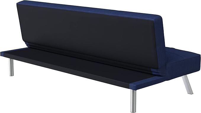 Serta® Rane 66.1 Convertible Futon Sofa Short Twin Size Modern Transitional Tufted Back and Seat Cushion Dream Coil® Comfort Fingerguard® Pinch Point Protection Woven Fabric Navy Blue