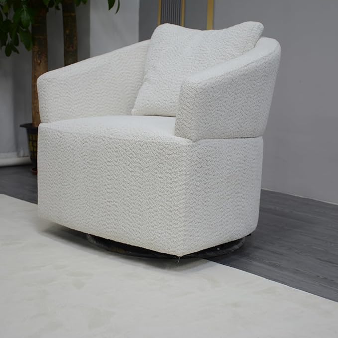 Modern 360 Degree Swivel Sofa Chair Round Armchairs with High Backrest and Upholstered Beige Fabric Accent Chair for Living Room Bedroom Office