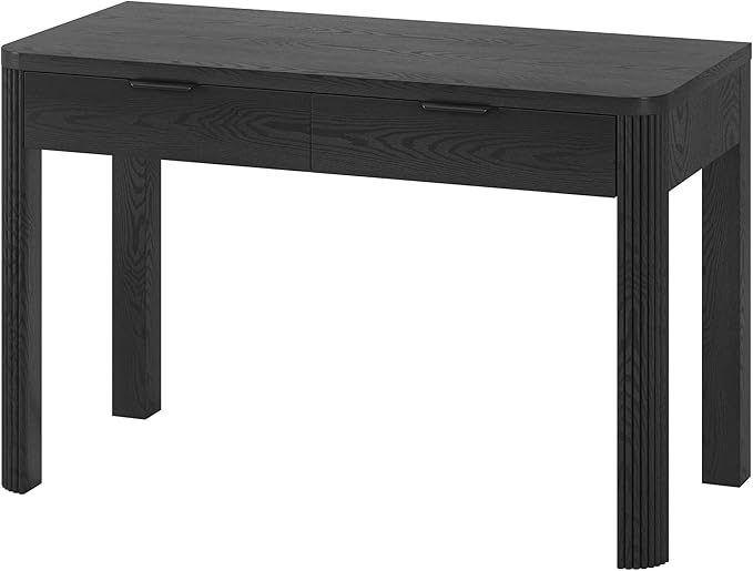 Henn&ampHart 48 Fluted Modern Rectangular Wooden Home Office Desk Computer Desk Writing Table with Ribbed Legs and 2 Storage Drawers for Bedroom Living Room or Home Office Natural Black