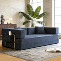 Convertible Sleeper Sofa Bed Corduroy Upholstered Green Modular Floor Couch Queen/King Size Foldable Futon with Memory Foam for Apartment Living Room Bedroom (Off White) (Blue 80.15) | Convertible s