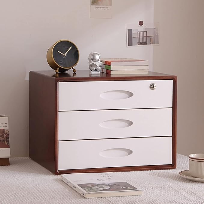 Multi-Layer Drawer Storage Box 3 Drawer Solid Wood Flat File Cabinet With Lockable A4 Treatment Storage Cabinet For Home Desktop Office(Color:A)