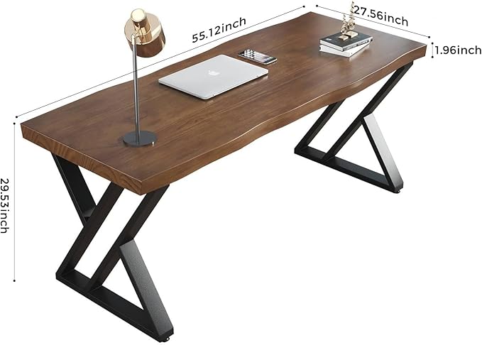 Rustic Style Solid Wood 55-inch Computer Desk - Large Office Desk for Home Office Modern and Simple Design Ideal for Study Writing Dining