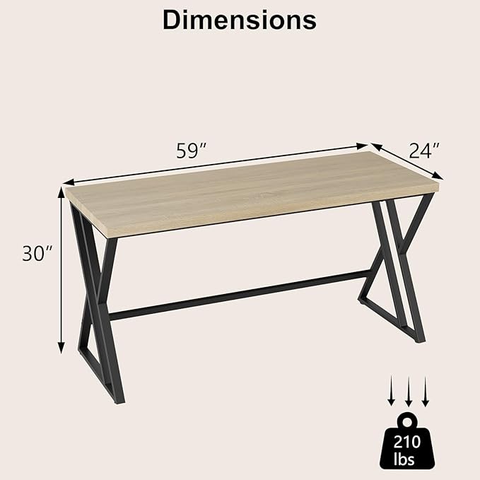 Tangkula 59 Computer Desk Set of 4 Home Office Desk with Heavy-Duty Metal Frame &amp Crossbar Executive PC Workstation 5 FT Conference Room Table Rectangular Meeting Table (Grey)
