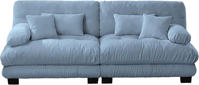 KEIKI 94 Sectional Sofa with 4 Pillows Comfy Sleeper Cloud Loveseat Couch Set Soft Deep Seat Sofa Chenille Upholstered Loveseat for Apartment &amp Living Room Blue