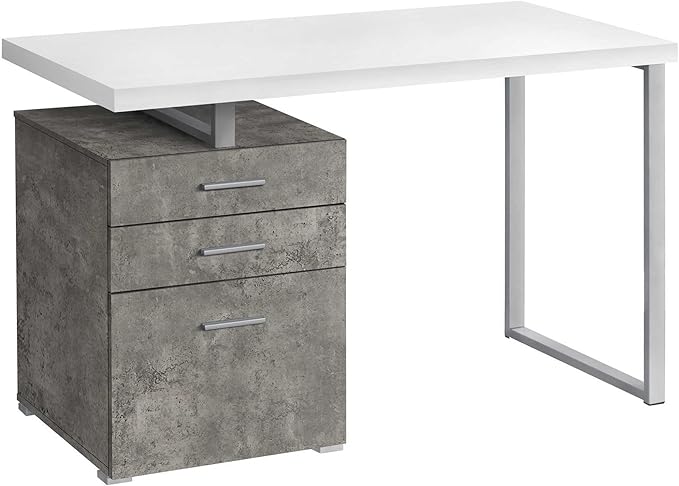 Computer Desk Home Office Laptop Left Right Set up Storage Drawers 48 l Work White and Concrete Laminate White Metal Contemporary Modern